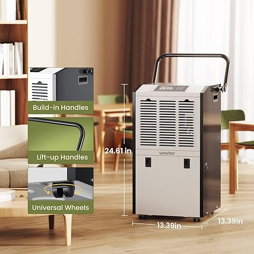 Waykar 155 Pints Large Commercial Dehumidifier with Drain Hose and Water Tank, Industrial Dehumidifier in Large Space up to 8000 Sq. Ft for Home, Basements, Whole House, Library - Image 3