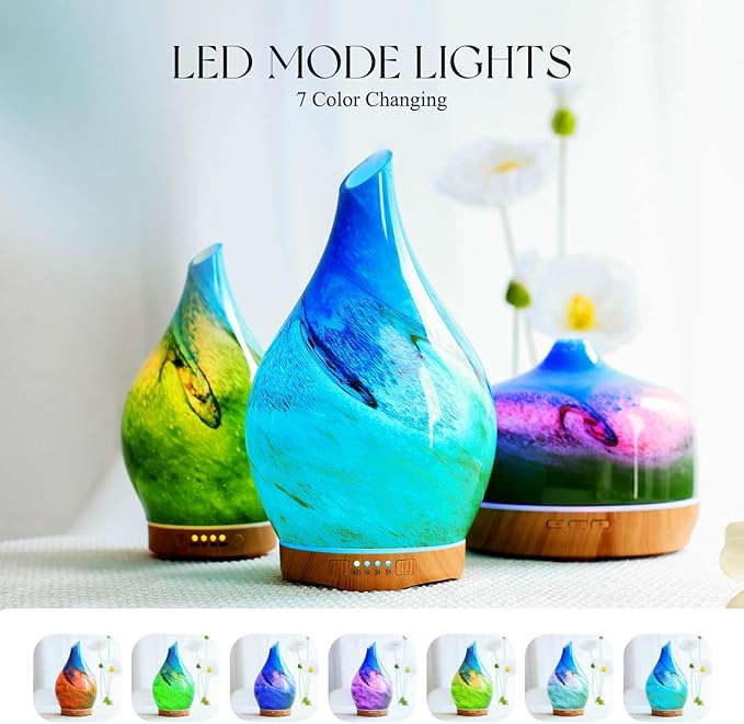 Porseme 280ml Essential Oil Diffuser Glass Color Changing Aroma Air Diffusers Aromatherapy Ultrasonic Cool Mist Humidifier 7 Running Hours Waterless Auto-Off for Sleeping, Yoga, Office (Blue Grass) - Image 2