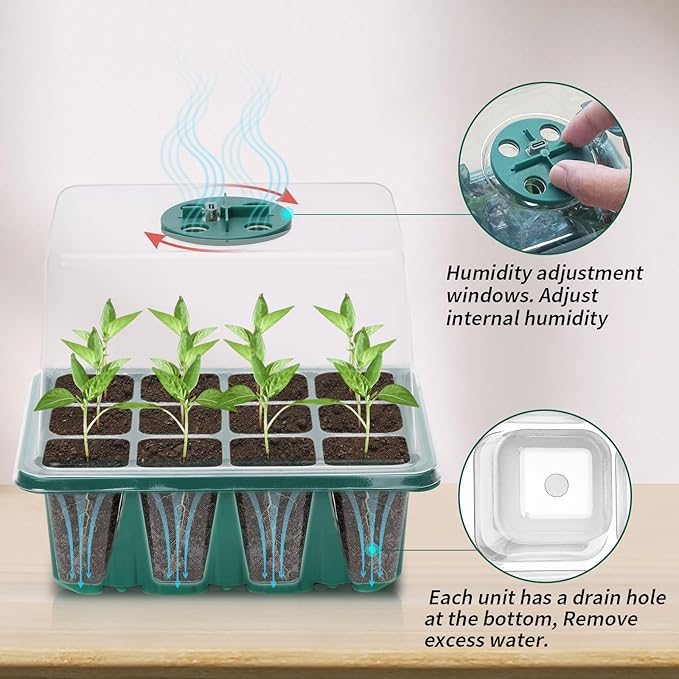 Seed Starter Tray, 2 Pcs Plant Propagation Station with Grow Light,Seedling Starter Trays with Timing Controller,Mini Greenhouse Kit with Humidity Domes and Base,Plant Tray for Seeds Growing Starting - Image 3