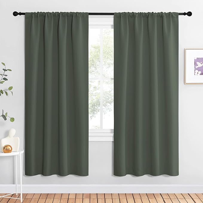NICETOWN Bedroom Curtains Blackout Draperies - All Season Thermal Insulated Solid Rod Pocket Top Blackout Curtains/Drapes for Kid's Room (Dark Mallard, 1 Pair, 42 x 72 Inch) by NICETOWN