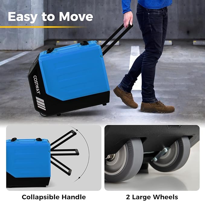 COSTWAY 190 PPD Commercial Dehumidifier with Pump, Rotational Molded Crawl Space Dehumidifier with 26Ft Drain Hose for Water Damage Restoration, Basement (Blue) - Image 7