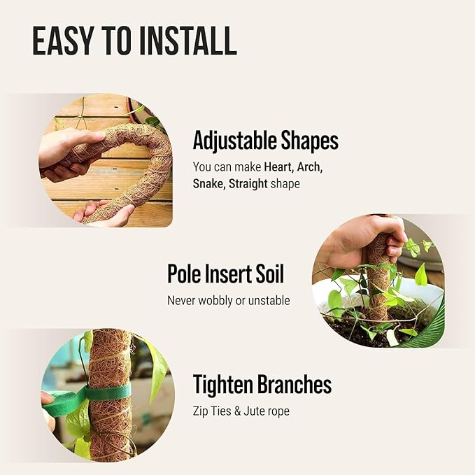 Moss Pole Monstera Plant Support – 2 Pack 28” Bendable Moss Pole Monstera Plant Support, Plant Stakes for Indoor Plants, Tall Plant Sticks Support for Climbing Plants - Image 5
