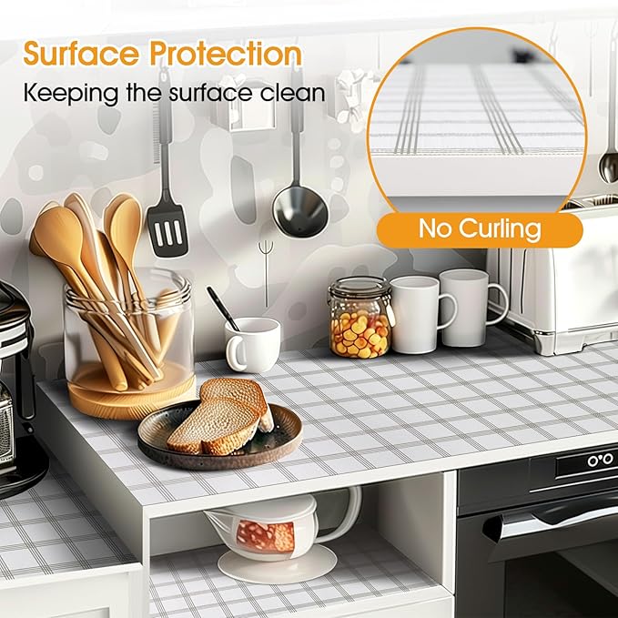 Shelf and Drawer Liner for Kitchen Cabinets Non-Adhesive, Strong Grip Non-Slip Thickened Cabinet Liners for Shelves, Waterproof Mats for Dresser Cupboard, White Square, 23 in x 20 Feet - Image 3