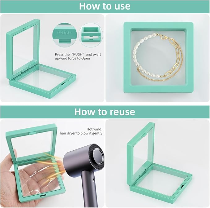 20 Pcs 3D Floating Display Case 3.5x3.5x0.8inch, Challenge Coin Display,Transparent PE Jewelry Storage Box,Floating Display Holder Stands for Antique Challenge Coins Medallion Stamps(Blue Green White) - Image 4