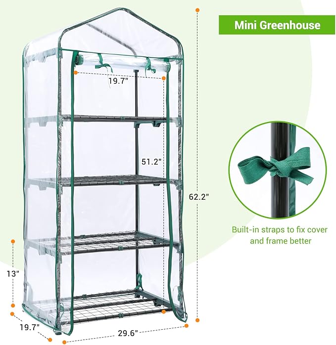 Mini Greenhouse for Outdoors Indoor: Ohuhu Small Green House with 4 Tier Shelves, Portable Plastic Greenhouses with Heavy Duty Transparent PVC Cover for Winter Garden Patio Backyard Porch Balcony - Image 6