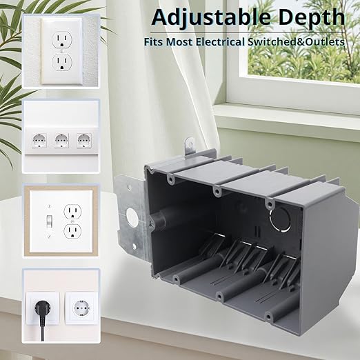 MAKERELE PVC 3-Gang Flexibly Adjustable Electrical Box, 49 Cubic Inch Adjustable Electrical Outlet Box, Grey Electrical Switch Outlet Box with ETL Listed(6 Pack) - Image 2