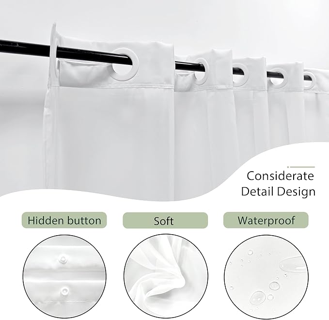 Sage Green Boho No Hooks Shower Curtain with Snap in Liner 72Wx72H Modern Mid Century Abstract Gold Leaves Minimalist Geometric Bathroom Decor Neutral Aesthetic Bath Curtain Fabric Polyester - Image 5
