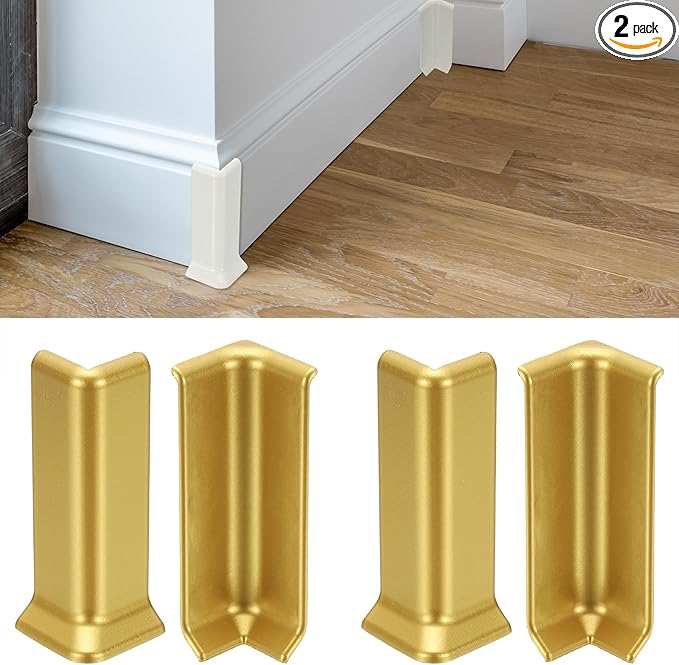uxcell Self Adhesive Baseboard Corner Blocks, 4.07 Inch Wall Edge Corner Protector 2 Inside + 2 Outside Corners-Connector for Wall Floor Furniture Edge(Gold) by uxcell