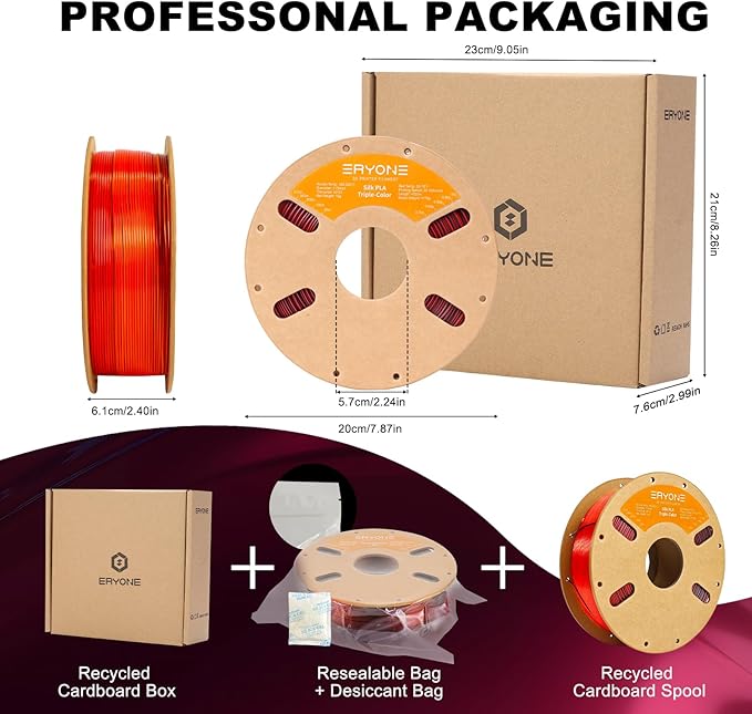 ERYONE Silk Tri Color PLA Filament 3D Printer 1.75mm +/- 0.03mm, Multicolor Filament Tricolor PLA 1KG(2.2lbs) Cardboard Spool, Red Gold Black - Image 6