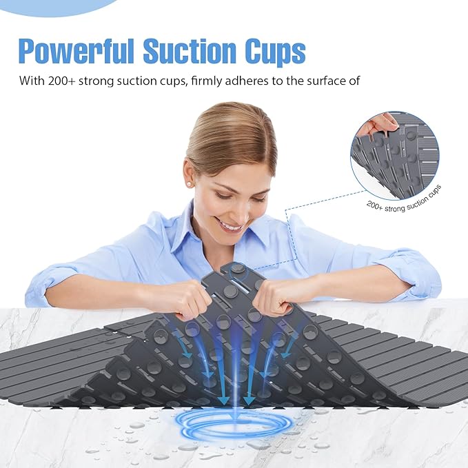​Shower Mat Non-Slip Bath Mat for Tub and Shower Stall,200+ Suction Cups with Drain Holes, Quick Dry Machine Washable, Extra Grip for Stand Up Showers, Bathroom Essentials 24x24 Inch (Light Grey) - Image 2