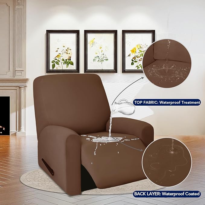 PureFit 100% Dual Waterproof Recliner Cover, Waterproof Couch Cover for Recliner - Stretch Non Slip Fleece Sofa Covers Washable, Leakproof Furniture Protector for Kids, Pets, Dog (Recliner, Brown) - Image 3
