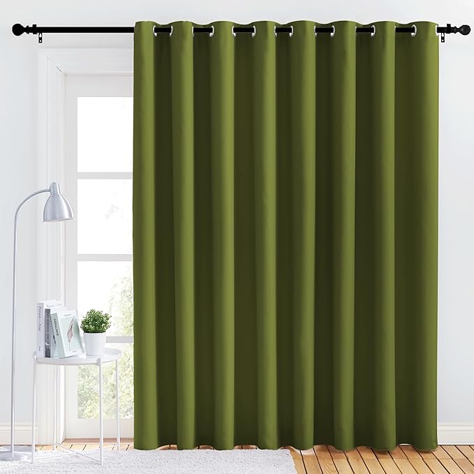 NICETOWN Bedroom Blackout Curtain Panel - (120 inches by 102 inch, Olive Green, 1 PC) Energy Saving Thermal Insulated Grommet Blackout Drapery for Patio, Room Divider Curtain by NICETOWN