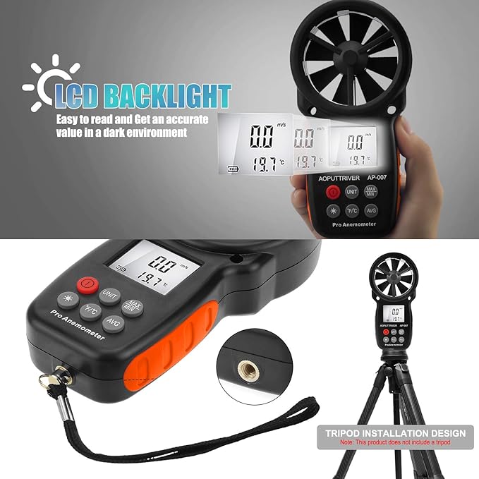 Anemometer Handheld AP-007,CFM Flow Meter Wind Speed Gauge 14℉-113℉ Wind Temperature,AC Vent Flow Meter for Golf Shooting, Surfing, HVAC Duct - Image 5