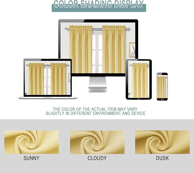 DWCN Blackout Curtains for Bedroom – Rod Pocket Thermal Insulated Noise Reducing Noise Reducing Drapes for Living Room, W 42 x L 63 Inch, 2 Panels, Light Yellow - Image 3