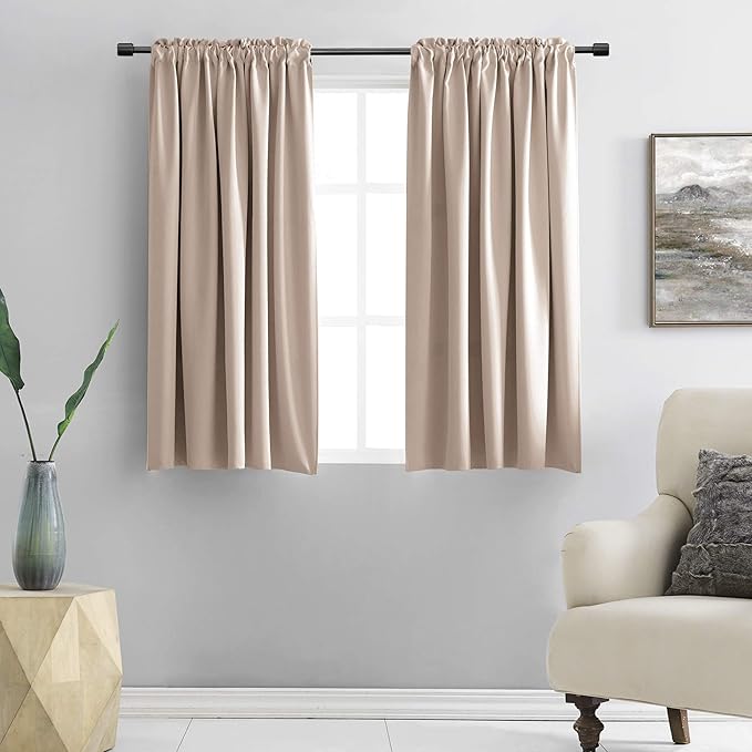 DONREN Home Fashion Thermal Insulated Room Darkening Curtains - Rod Pocket Short Curtain Panels for Bathroom (1 Pair,42 inches Wide by 54 inches Long,Rose Tan) by DONREN