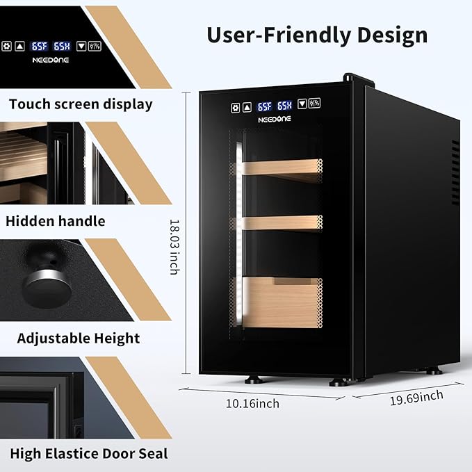 NEEDONE 23L Pro 1S Electric Cigar Humidor, Smart Humidity & Temp Quiet Control, Holds 150 Counts, Thermostatic Cabinet w/Spanish Cedar Wood Shelves & Drawer, Digital Hygrometer, Gifts for Men - Image 8