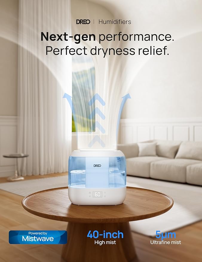 Humidifiers for Bedroom - DREO Quiet (4L Water Tank) Cool Mist Top Fill Essential Oil Diffuser for Home, Smart App & Voice Control, Rapid Ultrasonic Humidification Baby Nursery and Plants, Blue - Image 4