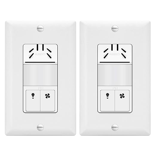 TOPGREENER Dual Tech Humidity Sensor Switch, Infrared PIR Motion & Air Moisture Detection, Bathroom Fan & Light Control, Adjustable Timing, Neutral Wire Required, UL Listed, TDHOS5-2PCS, White 2 Pack by TOPGREENER