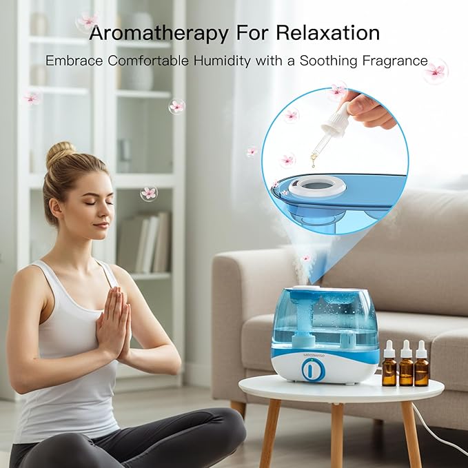 MegaWise Humidifiers for Bedroom Home, 5.0L Cool Mist Humidifier for Home Plant and Baby Nursery, Quiet Ultrasonic Humidifier with 360° Nozzle, Auto Shut-Off, Blue - Image 5
