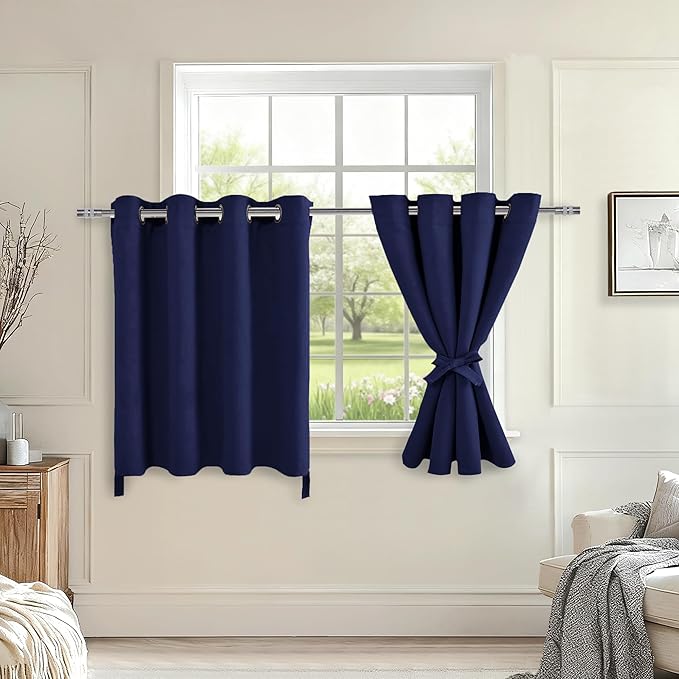 Hiasan RV Blackout Curtains for Bedroom, 52 x 30 Inches Long - Thermal Insulated & Light Blocking Window Curtains for Living Room, 2 Drape Panels Sewn with Tiebacks, Navy Blue by Hiasan
