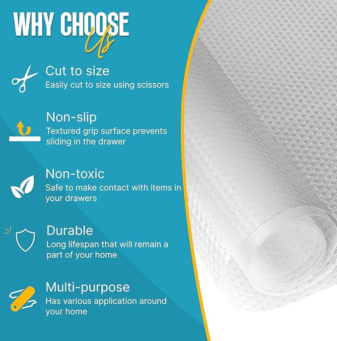 Refrigerator Liners for Shelves by Linda’s Essentials - Easy to Clean Fridge Liner with Spill Protection Fridge Shelf Liners & Drawer Liner, Nonslip BPA-Free Refrigerator Mats (Clear Roll) - Image 4