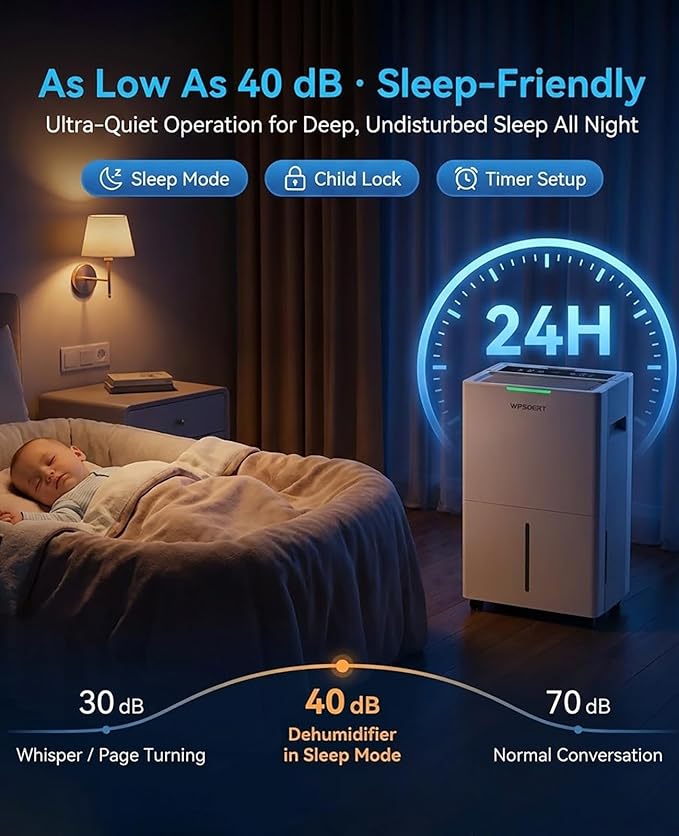 4000 sq.ft Dehumidifier for Basement with Drain Hose, 45 Pint Dehumidifiers for Home, Smart Compressor Dehumidifies for Large Room, Bedroom, 3 Modes, Intelligent Humidity Control, Auto Defrost - Image 3