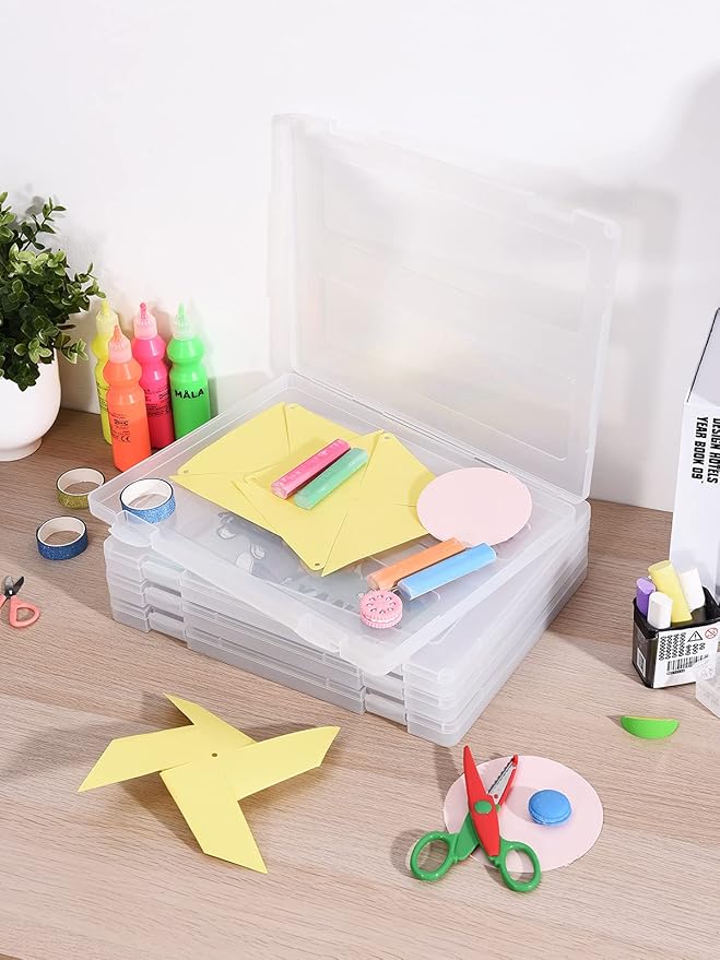 Denkee 4 Pack A4 Paper Organizer Box, Plastic Scrapbook Paper Organizer Containers for Craft and Arts Storage, Portable Board Game Storage for Art Supplies 8.5" x 11" US Letter - Image 6