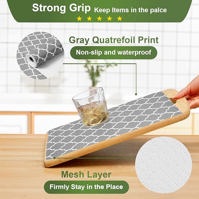 Moriah Shelf Liner Non Adhesive, Kitchen Drawer Liner Non Slip Waterproof Thickened Cabinet Protector for Bathroom Dresser Shelves Pantry(Grey,12'' x 20') - Image 2