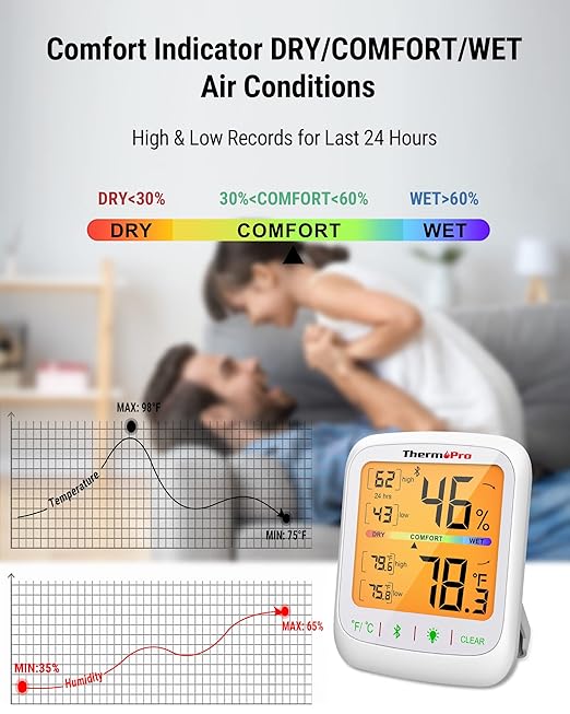 ThermoPro TP359 Bluetooth Hygrometer Thermometer, 260FT Wireless Remote Temperature and Humidity Monitor, with Large Backlit LCD, Indoor Room Thermometer and Humidity Gauge, Max Min Records - Image 5