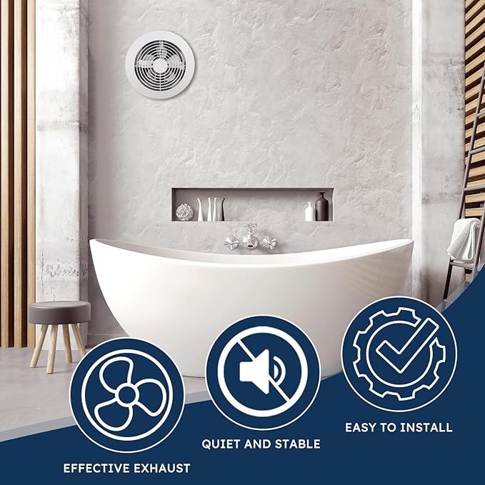 Quini 512M 6-inch Through Wall Exhaust Fan, 80 CFM 4.0 Sones, Bathroom Wall Exhaust Fan, Kitchen Ventilation Fan, 6-inch Diameter Vent, Retractable Duct - Image 8