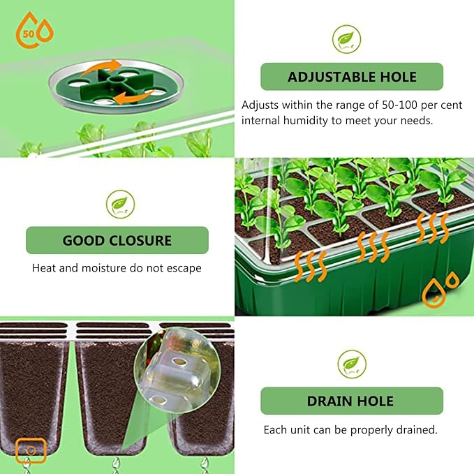 payanwin 6-Pack Seed Starter Tray Kit with Grow Light, Adjustable Brightness & Timing Controller, Seedling Trays with Humidity Domes & Heightened Lids, Thicken Design, Ideal for Indoor Plant Growth - Image 3