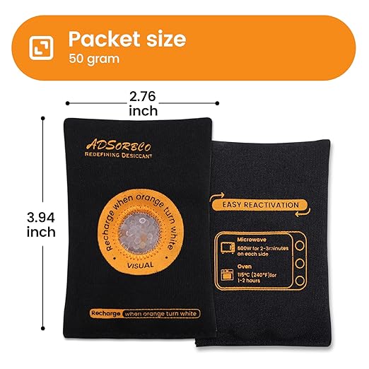 ADSorbco Rechargeable Desiccant Packs for Storage, Rechargeable Silica Gel Packets, Color Indicating Desiccant Packs for Suitcase, Storage Bins, 3D Filaments, Electronics, Cars, Safe (192, 50g) - Image 2