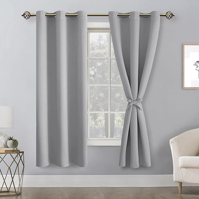 Hiasan Blackout Curtains for Bedroom and Living Room, Light Blocking, Noise Reducing Window Curtain Panels, Tiebacks Included, Set of 2, Grommet Top (Silver Grey, Width 42 Inch x Length 72 Inch) - Image 2