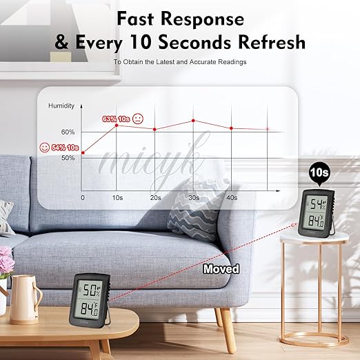 Digital Hygrometer Indoor Thermometer Humidity Meter Room Thermometer with Large Number Display,Temperature and Humidity Monitor for Home,Baby Room, Bedroom, Office, Greenhouse (Black) - Image 4