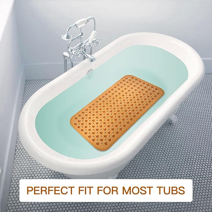 YINENN Bath Tub Shower Stall Mats 31x15.5 Inch Non-Slip and Latex Free, Bathtub Mat with Suction Cups, Machine Washable Bathroom Mats with Drain Holes (Brown) - Image 7
