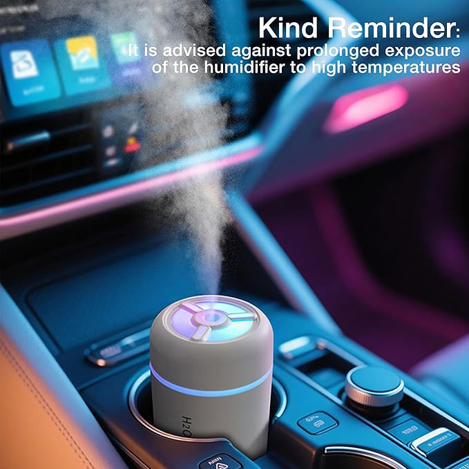 Portable Mini Humidifier, 300ml USB Cool Mist Small Humidifier with Colorful Lights. Perfect for Bedroom, Office, Plants, travel & Car (White) - Image 5