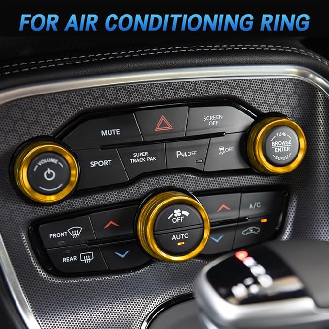 3PCS Air Conditioner Switch Button Knob Cover, Auto Accessories Climate Control Knob Covers, Aluminum Alloy Knob Ring Trim Cover Compatible with Dodge Challenger Durango 2015-2022 (Gold) - Image 2
