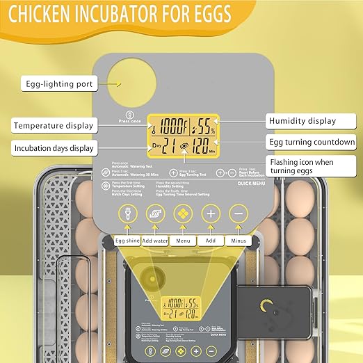 Incubators for Hatching Eggs 48 Egg Incubator with Automatic Turning and Humidity Control for Chicken Duck, Egg Candler for Chicken Eggs Goose Incubator Duck Quail Chick for Hatching Poultry (Grey) - Image 7