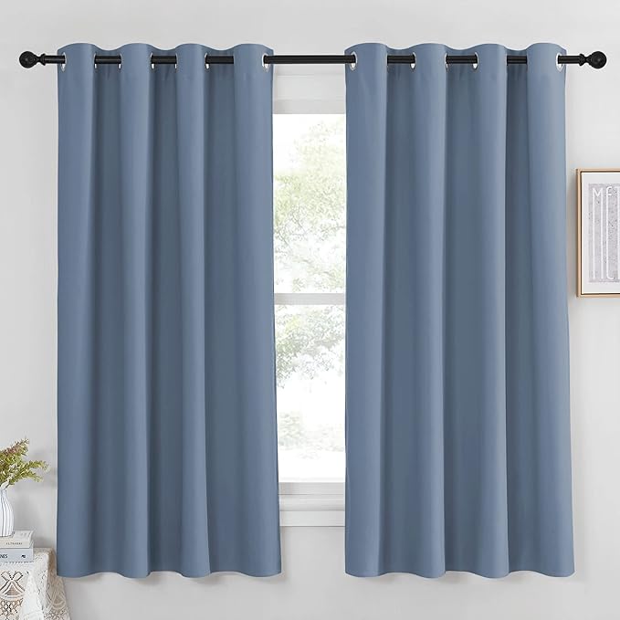 NICETOWN Blackout Curtain & Drape - (Stone Blue Color) Noise Reduction Drapery Energy Saving for Bedroom/Kids Room, 52 x 63 inches, 1 Piece by NICETOWN