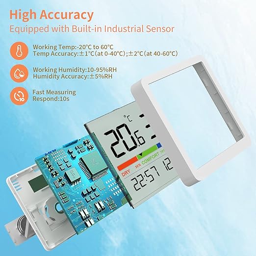 NOKLEAD 2-Pack Indoor Thermometer Hygrometer - Room Temp Gauge Humidity Monitor for Home, Magnetic, 3.3in Screen, Calibration & Air Comfort Indicator (Spare Battery Included) - Image 6