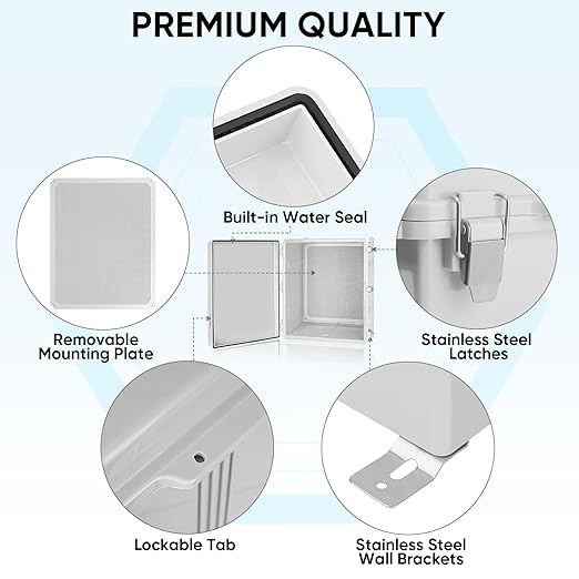 TICONN Outdoor Electrical Box Waterproof, Junction Box IP67 ABS Plastic Enclosure with Hinged Cover with Mounting Plate, Wall Brackets, Cable Glands (Off-White, 24.8"x20.9"x9.8") - Image 5