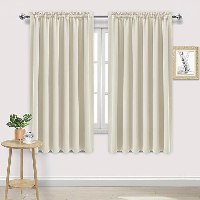 DWCN Blackout Curtains for Living Room Thermal Insulated, Energy Saving & Noise Reducing Bedroom Curtains, Light Beige, W 70x L 72 Inch, Set of 2 Rod Pocket Curtain Panels by DWCN
