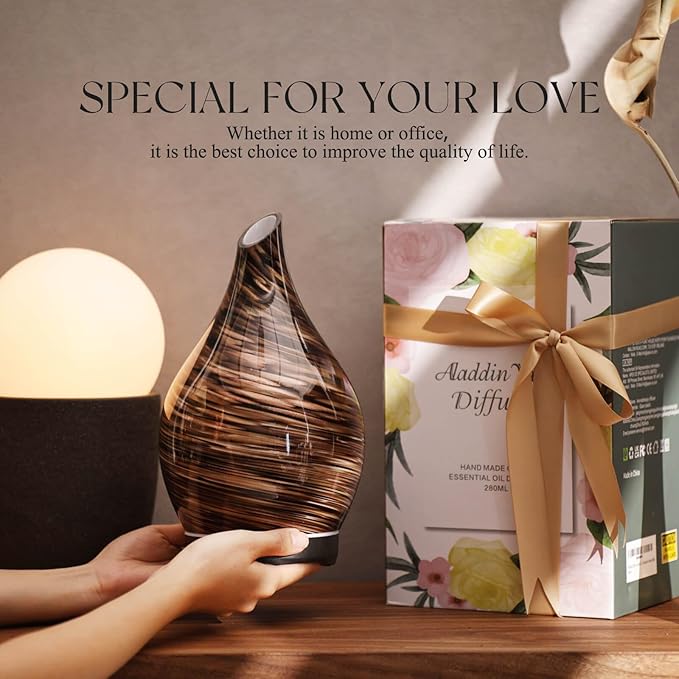 Porseme 280ml Essential Oil Diffuser Glass Color Changing Aroma Air Diffusers Aromatherapy Ultrasonic Cool Mist Humidifier 7 Running Hours Waterless Auto-Off for Sleeping, Yoga, Office (Dark Golden) - Image 6
