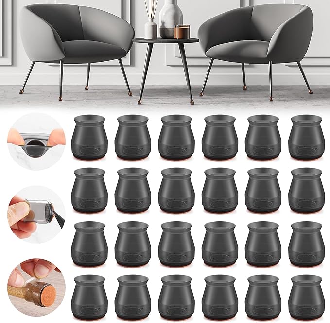 24PCS Upgraded Silicone Chair Leg Floor Protectors for Hardwood Floors, Furniture Sliders for Chair Legs, Felt Bottom Furniture Pads, Anti-Slip Round&Square Cap Covers to Scratch and Reduce Noise by Violibar