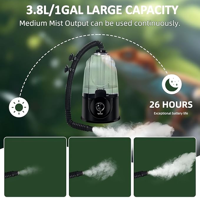 Coospider 3.8L Reptile Fogger Mister, Quiet Reptile Humidifier for Reptiles Tank, Terrarium Humidifiers with Extended Tube, Automatic Reptile Misting System for Reptiles Amphibians Herps Vivarium - Image 4