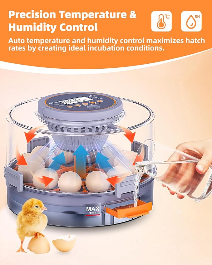 Incubators for Hatching Eggs, 12 Chicken Incubator with Automatic Egg Turning and Humidity Control, Baby Chick Cozy Supplies with Egg Candler for Quail, Chickens, Duck, Goose - Image 4