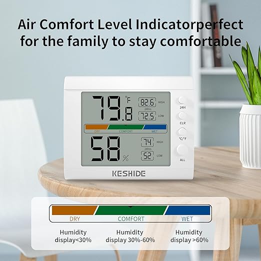 Hygrometer Thermometer Gauge Mini Digital, Monitor Indoor Outdoor Humidity Meter Temperature for Humidifiers Dehumidifiers Greenhouse Reptile Humidor White - Image 3