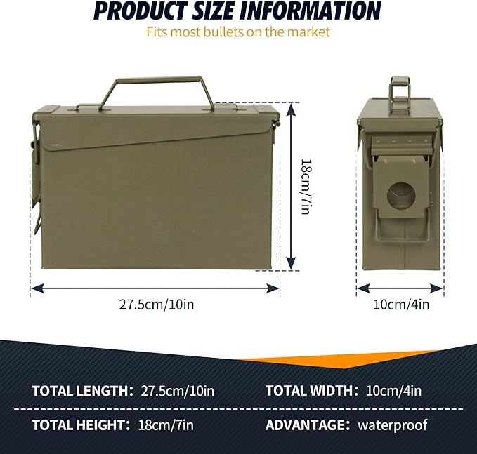 GUGULUZA Metal Ammo Can 30/50 Cal, Lockable Bullet Storage Case, Waterproof & Airtight Containers Box with Flip Top for Long-Term Storage Shotgun, Rifles, Pistols Ammunition - Image 3