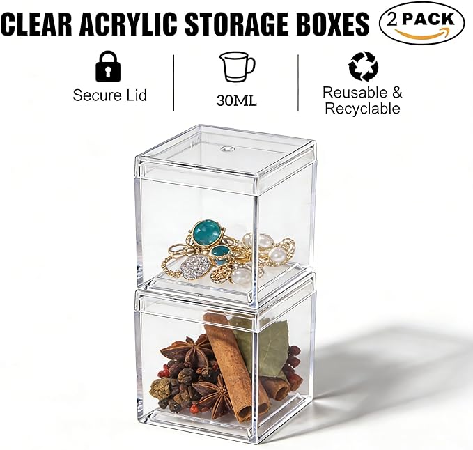 KissYou Small Acrylic Box with Lid Clear Candy Boxes Acrylic Square Cube 4 Pieces Display Case Transparent Jewelry Storage Box Party Decorative Boxes - Image 4