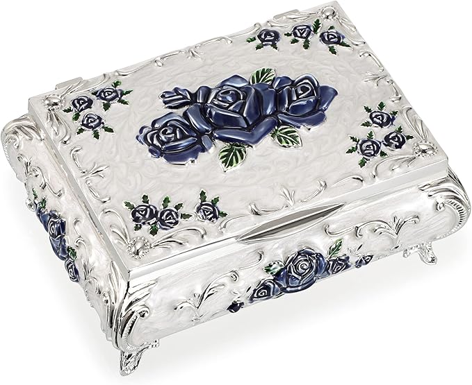Hipiwe Metal Decorative Jewelry Box Vintage Treasure Chest Case Ornate Trinket Organizer Earrings Necklace Bracelet Storage Box Ring Holder Keepsake Box for Women by Hipiwe